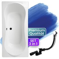 Badewanne Rechteck 170x80, Ablaufgarnitur & Füßen gratis - Komplettset 3in1 Original Acryl Wanne Premium Siphon - Made in eu Badland long von BADLAND