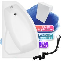 Badland - Badewanne Eckbadewanne 140x90 Links + Kopfstütze, Ablaufgarnitur & Füßen gratis - Komplettset 4in1 Acryl Wanne Siphon - Made in eu rima von BADLAND