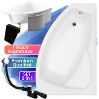 Badland - Badewanne Eckbadewanne 140x90 Rechts mit Styropor + Kopfstütze, Ablaufgarnitur & Füßen gratis - Komplettset 5in1 - Made in eu rima von BADLAND