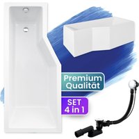 Badewanne Eckbadewanne 150x75 Links mit AcrylSchürze, Ablaufgarnitur & Füßen gratis - Komplettset 4in1 Original Acryl Wanne Siphon Badland integra von BADLAND