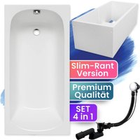 Badland - Badewanne Rechteck 120x70 mit Wannenträger, Ablaufgarnitur & Füßen gratis - Komplettset 4in1 Original Acryl Wanne Siphon classic slim von BADLAND