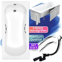 Badewanne Rechteck 160x70 mit Styroporverkleidung + Handgriffen, Ablaufgarnitur & Füßen gratis - Komplettset 5in1 Acryl Wanne Siphon Badland aria plus von BADLAND