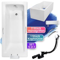 Badland - Badewanne Rechteck 170x75 mit Wannenträger + Handgriffen + Kopfstütze, Ablauf & Füße gratis - Komplettset 6in1 Acryl Wanne talia premium von BADLAND