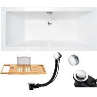 Badland - Badewanne Rechteck 190x90 + Kopfstütze + Bambus Ablage, Ablauf & Füße gratis - Komplettset 5in1 Original Acryl Wanne quadro von BADLAND