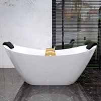 Badland - Freistehende Badewanne Acrylwanne Oval 180x80 + Bambus Badewannenablage, Ablaufgarnitur Click-Clack gratis set 4in1 Acryl Wanne ivar von BADLAND