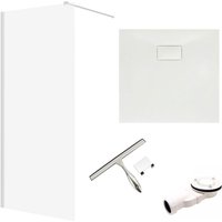 Set - Walk-In Dusche KETIL 90x195 + Duschabtrennung 8 mm Glas + Duschwanne VIDAR 90x90 Weiß SMC Quadratisch, mit Glaswischer von BADLAND