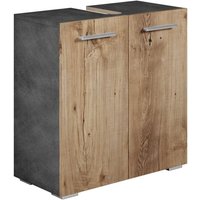 Badplaats - Badezimmer Badmöbel Jupiter Dunkle grau mit kastanien eiche - Unterschrank Badmöbelset Badschrank Schrank Waschbeckenunterschrank von BADPLAATS