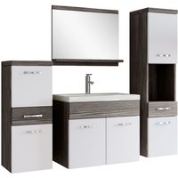 Badezimmer Badmöbel Set Alba 60cm Waschbecken Grau Eiche mit Weiß - Unterschrank Hochschrank Waschtisch Möbel - Grau eiche mit hochglanz weiß von BADPLAATS