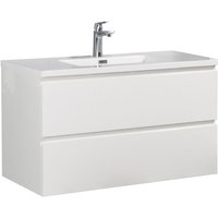 Badezimmer Badmöbel Set Angela 90cm - Hochglanz Weiß - Unterschrank Schrank Waschbecken Waschtisch - Hochglanz weiß von BADPLAATS