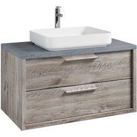 Badezimmer Badmöbel Set Indiana 90cm - Eiche mit Gris - Unterschrank Schrank Waschbecken - Eiche mit grau von BADPLAATS