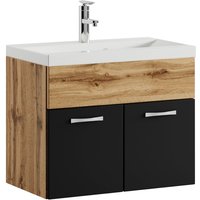 Badezimmer Badmöbel Set Montreal 01 60cm Waschbecken Eiche mit Mat Schwarz - Unterschrank Waschtisch Möbel - Eiche mit matt schwarz von BADPLAATS