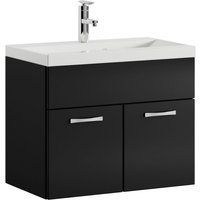 Badplaats - Badezimmer Badmöbel Set Montreal 01 60cm Waschbecken Hochglanz Schwarz Fronten - Unterschrank Waschtisch Möbel - Mattschwarz mit von BADPLAATS