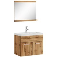 Badplaats - Badezimmer Badmöbel Set Montreal 02 60cm Waschbecken Eiche - Unterschrank Waschtisch Spiegel Möbel - Eiche von BADPLAATS