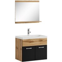 Badplaats - Badezimmer Badmöbel Set Montreal 02 60cm Waschbecken Eiche mit mat Schwarz - Unterschrank Waschtisch Spiegel Möbel - Eiche mit matt von BADPLAATS