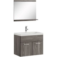 Badezimmer Badmöbel Set Montreal 02 60cm Waschbecken Grau Eiche - Unterschrank Waschtisch Spiegel Möbel - Grau eiche von BADPLAATS