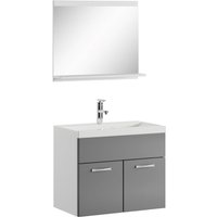 Badezimmer Badmöbel Set Montreal 02 60cm Waschbecken Hochglanz Grau Fronten - Unterschrank Waschtisch Spiegel Möbel - Weiß mit hochglanz grau von BADPLAATS