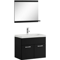 Badezimmer Badmöbel Set Montreal 02 60cm Waschbecken Mat Schwarz - Unterschrank Waschtisch Spiegel Möbel - Matt schwarz von BADPLAATS