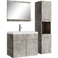 Badplaats - Badezimmer Badmöbel Set Montreal 60cm Waschbecken Beton Grau - Unterschrank Hochschrank Waschtisch Möbel - Beton grau von BADPLAATS