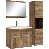 Badezimmer Badmöbel Set Montreal 60cm Waschbecken Braun Eiche - Unterschrank Hochschrank Waschtisch Möbel - Braun eiche von BADPLAATS