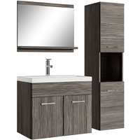 Badplaats - Badezimmer Badmöbel Set Montreal 60cm Waschbecken Grau Eiche - Unterschrank Hochschrank Waschtisch Möbel - Grau eiche von BADPLAATS