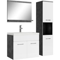 Badplaats - Badezimmer Badmöbel Set Montreal 60cm Waschbecken Grau mit Hochglanz Weiß - Unterschrank Hochschrank Waschtisch Möbel - Dunkel grau mit von BADPLAATS