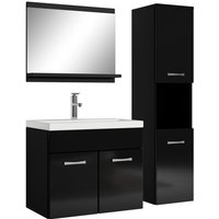 Badezimmer Badmöbel Set Montreal 60cm Waschbecken Hochglanz Schwarz Fronten - Unterschrank Hochschrank Waschtisch Möbel - Mattschwarz mit von BADPLAATS