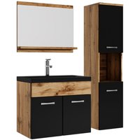 Badezimmer Badmöbel Set Montreal 60cm Waschbecken Schwarz - Eiche / Mat Schwarz Unterschrank - Hochschrank Waschtisch Möbel - Eiche mit schwarz von BADPLAATS