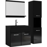 Badezimmer Badmöbel Set Montreal 60cm Waschbecken Schwarz - Hochglanz Schwarz Unterschrank - Hochschrank Waschtisch Möbel - Mattschwarz mit von BADPLAATS