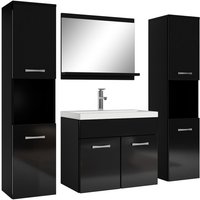 Badezimmer Badmöbel Set Montreal xl 60cm Waschbecken Schwarz Hochglanz Fronten - Unterschrank Hochschrank Waschtisch Möbel - Mattschwarz mit von BADPLAATS