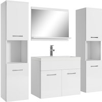 Badezimmer Badmöbel Set Montreal xl 60cm Waschbecken Weiß Hochglanz Fronten - Unterschrank Hochschrank Waschtisch Möbel - Weiß mit Hochglanzfronten von BADPLAATS