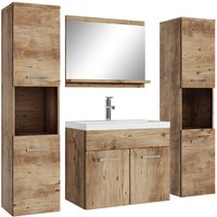 Badezimmer Badmöbel Set Montreal xl 60cm Waschbecken Eiche Kastanie - Unterschrank Hochschrank Waschtisch Möbel - Kastanienen eiche von BADPLAATS