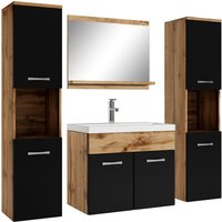 Badezimmer Badmöbel Set Montreal xl 60cm Waschbecken Eiche mit mat Schwarz - Unterschrank Hochschrank Waschtisch Möbel - Eiche mit matt schwarz von BADPLAATS