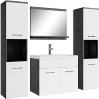 Badezimmer Badmöbel Set Montreal xl 60cm Waschbecken Grau mit Hochglanz Weiß - Unterschrank Hochschrank Waschtisch Möbel - Dunkel grau mit hochglanz von BADPLAATS