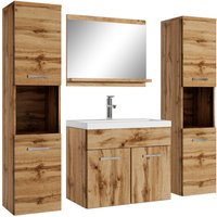 Badezimmer Badmöbel Set Montreal xl 60cm Waschbecken Eiche - Unterschrank Hochschrank Waschtisch Möbel - Eiche von BADPLAATS