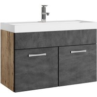 Badezimmer Badmöbel Set Paso 01 80cm Waschbecken Kastanien Eiche mit Dunkle Grau - Unterschrank Schrank Waschbecken Waschtisch - Kastanien eiche mit von BADPLAATS