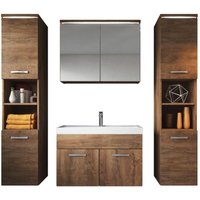 Badezimmer Badmöbel Set Paso xl led 80cm Braun Eiche - Unterschrank 2x Hochschrank Waschbecken Möbel - Braun eiche von BADPLAATS