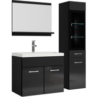 Badplaats - Badezimmer Badmöbel Set Rio led 60cm Waschbecken Hochglanz Schwarz Fronten - Unterschrank Hochschrank Waschtisch Möbel - Mat zwart met von BADPLAATS