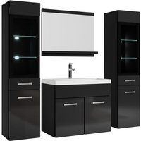 Badezimmer Badmöbel Set Rio xl led 60cm Waschbecken Hochglanz Schwarz Fronten - Unterschrank 2x Hochschrank Waschtisch Möbel - Mat zwart met von BADPLAATS