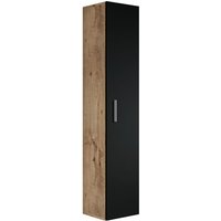 Badezimmer Badschrank Pluto 150cm Eiche Kastanie mit mat Schwarz - Regal Schrank Hochschrank Schrank Möbel - Kastanien eiche mit schwarz von BADPLAATS