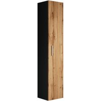 Badezimmer Badschrank Pluto 150cm Schwarz, Eiche - Regal Schrank Hochschrank Schrank Möbel - Eiche mit schwarz von BADPLAATS