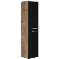 Badezimmer Badschrank Saturnus 130cm Kastanie Eiche mit mat Schwarz - Regal Schrank Hochschrank Schrank Möbel - Kastanienen eiche mit matt schwarz von BADPLAATS