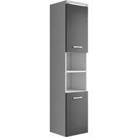 Badezimmer Schrank Paso 160cm Hochglanz Grau Fronten – Regal Schrank Hochschrank Schrank Möbel Badschrank - Weiß mit hochglanz grau von BADPLAATS