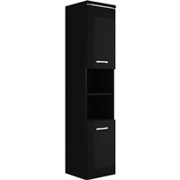 Badezimmer Schrank Paso 160cm Hochglanz Schwarz Fronten – Regal Schrank Hochschrank Schrank Möbel Badschrank - Mat zwart met hoogglans zwarte fronts von BADPLAATS