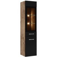 Badezimmer Schrank Rio 131 cm Eiche Kastanie mit Schwarz – Regal Schrank Hochschrank Schrank Möbel Badschrank - Kastanienen eiche mit matt schwarz von BADPLAATS