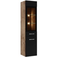 Badezimmer Schrank Rio 131 cm Eiche Kastanie mit Schwarz – Regal Schrank Hochschrank Schrank Möbel Badschrank - Kastanienen eiche mit matt schwarz von BADPLAATS