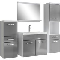 Badezimmer Badmöbel Set Alba 60cm Waschbecken Grau Hochglanz Fronten - Unterschrank Hochschrank Waschtisch Möbel - Weiß mit hochglanz grau von BADPLAATS