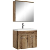 Badezimmer Badmöbel Set Montreal 01 mit Spiegelschrank 60cm Waschbecken Braun Eiche - Unterschrank Waschtisch Möbel - Braun eiche von BADPLAATS