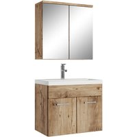 Badplaats - Badezimmer Badmöbel Set Montreal 01 mit Spiegelschrank 60cm Waschbecken Eiche Kastanie - Unterschrank Waschtisch Möbel - Kastanienen eiche von BADPLAATS