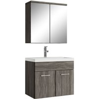 Badezimmer Badmöbel Set Montreal 01 mit Spiegelschrank 60cm Waschbecken Grau Eiche - Unterschrank Waschtisch Möbel - Grau eiche von BADPLAATS