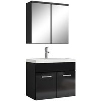Badezimmer Badmöbel Set Montreal 01 mit Spiegelschrank 60cm Waschbecken Hochglanz Schwarz - Unterschrank Waschtisch Möbel - Mattschwarz mit von BADPLAATS